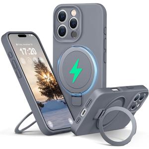 Silicone Case for iPhone 16 pro with Magnetic Stand, Gray