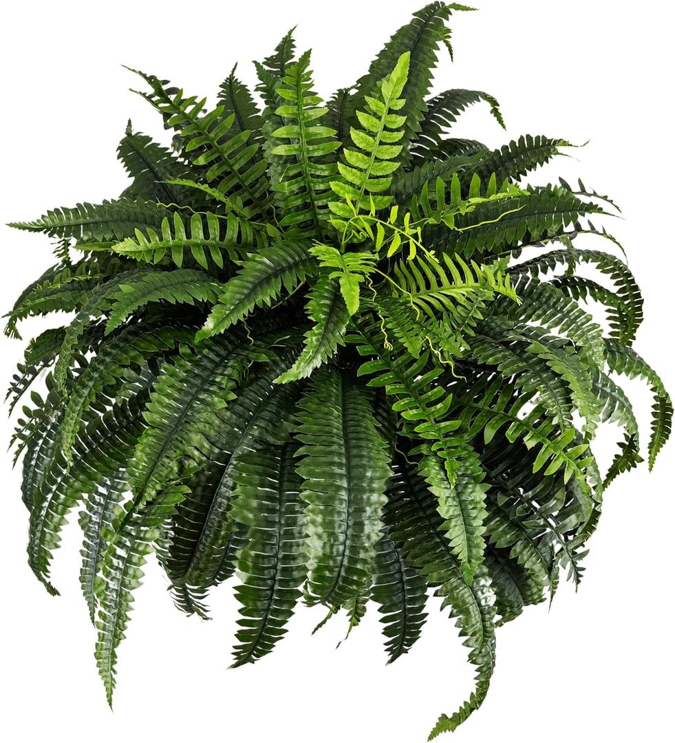 Giant Artificial Boston Ferns for Outdoors Large UV Resistant Lifelike Faux Fern, Realistic Silk Greenery Plants Large for Patio, Office, Home Decor, 88 Branches, 48 in Fake Fern Natural Green