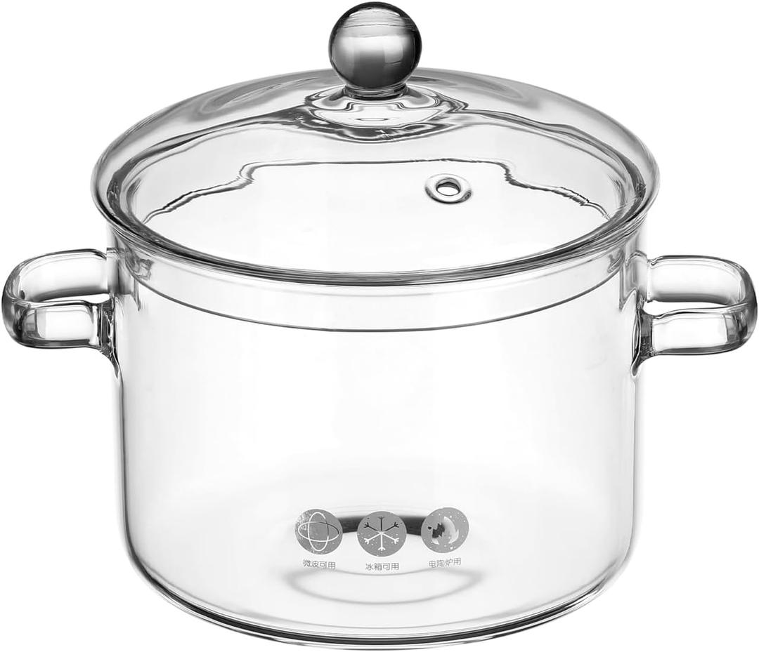 High Borosilicate Glass Soup Pot with Lid 1900Ml Two-Eared Cooking Pot for Noodle Soup and Salad Compatible with All Stovetops (2 Quarts)