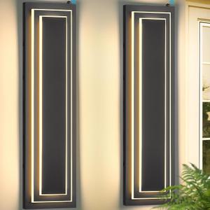 23.6 in Dusk to Dawn Exterior Lighting Fixtures,Black Modern Outdoor Wall Lights,3000K 36W Exterior Wall Sconce,Waterproof Outdoor Porch Lights Wall Mount,2-Tier Outside Garage Lights, 2 PCS, 2026 Upgrade 2-tier 23.6 Inches