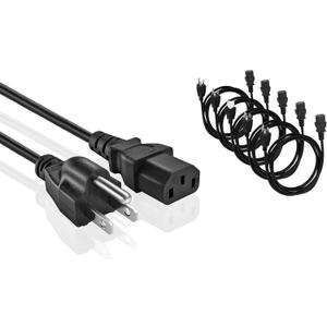 Universal AC Power Cable - 5 Pack- 3 Prong PC Power Cord Replacement for Computer, Monitor, Scanner, Printer, TV- IEC 320 C13 to NEMA 5-15P, 18awg, 125V 10 Amp (3-Feet)