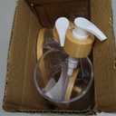 Bamboo Bathroom Accessories Set 4 Pcs - Clear Toothbrush Holder Plastic Soap Dispenser and 2 Qtip Holder Cotton Swab/Pad/Ball Container Jar