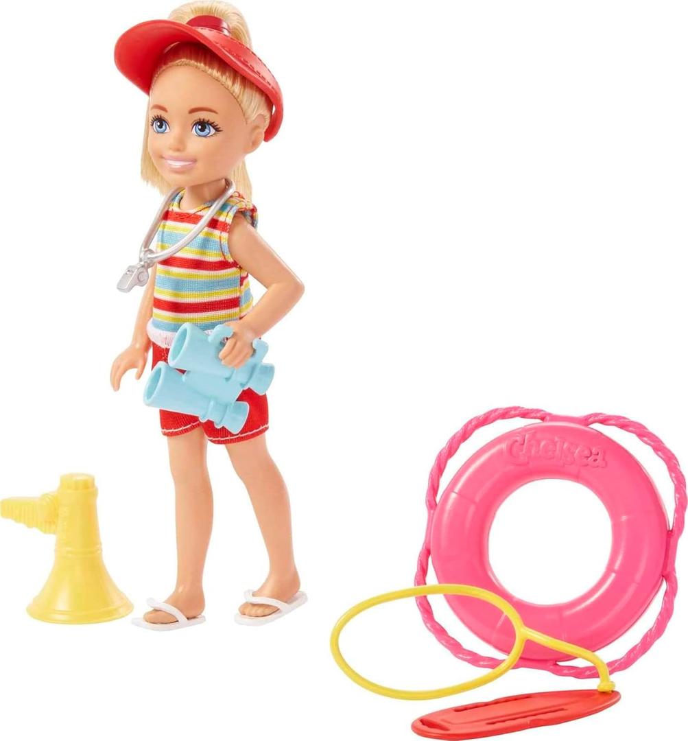Barbie Playset, Chelsea Can Be Blonde Lifeguard Small Doll Set with Outfit & 6 Career Accessories (Multicolor)