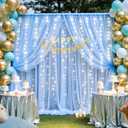 Baby Blue Sheer Tulle Backdrop Curtains with Lights String for Parties Baby Shower Decorations for Boy Bridal Shower Birthday Party Photo Shoot Background Wall Decorations 108ft(2 Panels 58ft)