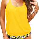 Tempt Me Blouson Two Piece Tankini Swimsuits for Women Tummy Control Bathing Suits with Bottoms Modest Loose Fit Swimwear, Size 2XL, Yellow Floral