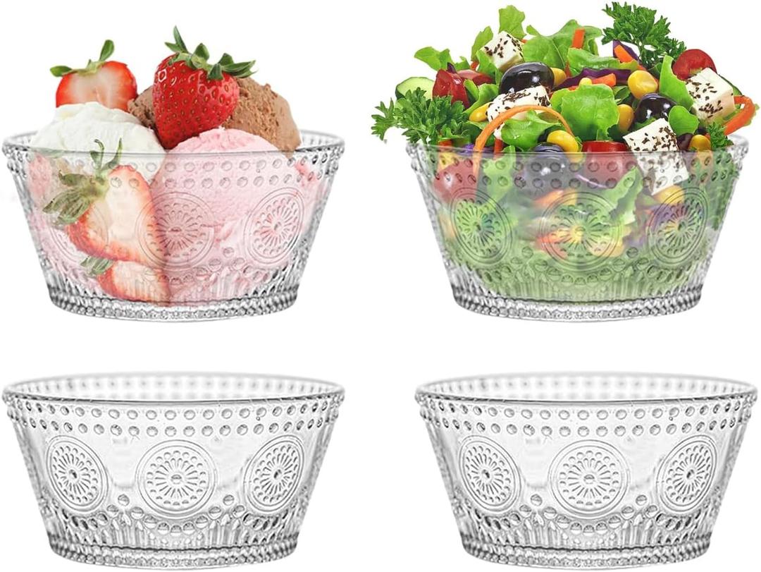 Vintage glass dessert bowl, ice cream bowl, 13oz glass bowl for small dipping bowls Set of 4, ice cream, sundaes, oatmeal, small fruit salad