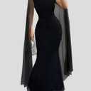 WISFRUIT Women Sexy Elegant Formal Mock Neck Flare Sleeve Mesh Evening Gowns Maxi Dress (Black, XL)
