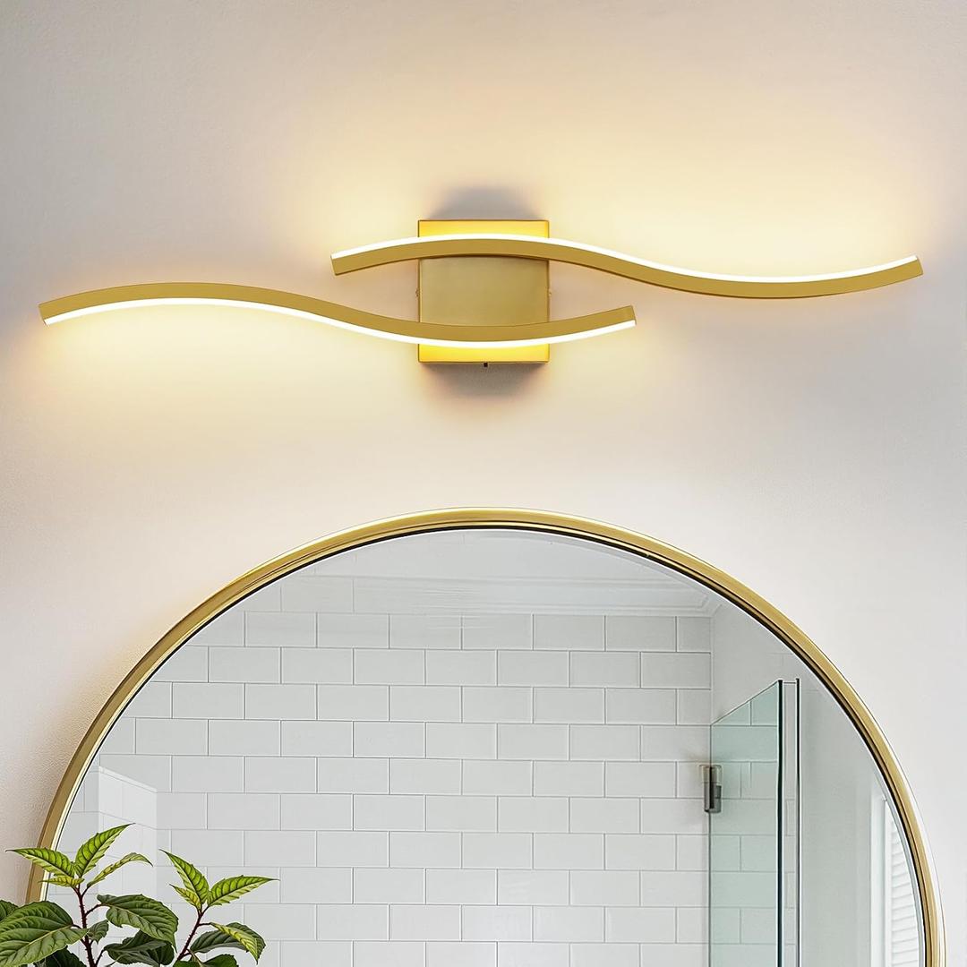 WOSHITU Gold LED Bathroom Vanity Lights: 31.5 Inch 32W Bathroom Lighting Fixtures Over Mirror 5CCT Dimmable 2700-5000K Vanity Lights Modern Bath Sconces Wall Light for Mirror Bedroom Living Room