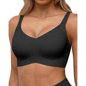 HORISUN Seamless Bras Full Coverage Wireless Push Up Bra for Women No Underwire Comfort V Neck Bralettes with Support (X-Large, Black)