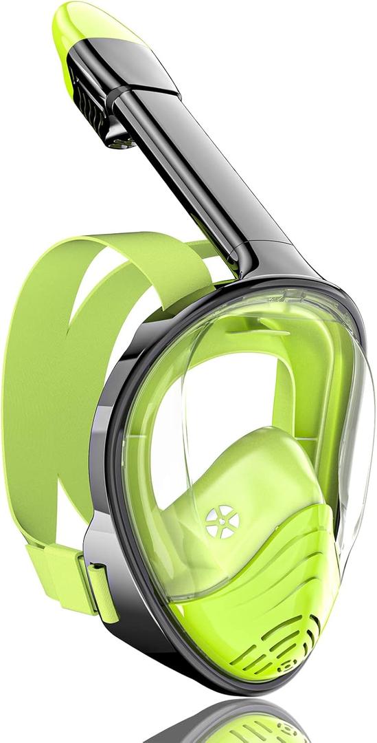 QingSong Full Face Snorkel Mask for Adults, Snorkeling Gear with Camera Mount, 180 Degree Panoramic View Snorkel Set Anti-Fog Anti-Leak (Large-X-Large, Lemon yellow)