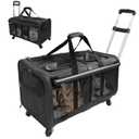 Double-Compartment Pet Rolling Carrier with Wheels for 2 Pets,for Up to 35 LBS,Cat Rolling Carrier for 2 Cats,Super Ventilated Design,Ideal for Traveling/Hiking /Camping
