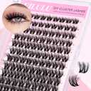 Uilulu Lash Clusters Kit for DIY Lash Extension at Home, False Eyelashes Set with Bond Seal, Lash Remover, Brush, Tweezers, D Curl Wispy Individual Clusters Eye Lash Extensions Kit (U10 Kit)