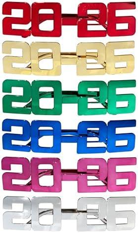 Julysgift 6 Pack of 2026 New Year's Crystal/Glitter/Solid/Metallic Plastic Party Glasses Celebration Eyeglasses