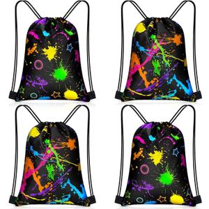 Yiyiring 16 Pcs Glow in the Dark Gift Bags Neon Treat Drawstring Bags for Glow Party Supplies Birthday Travel Camping Decor(Neon Party)