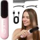 Go Brush Pro for Short Hair - 2026 Upgraded Cordless Straightening Brush with 30s Fast Heat, 3 Temperature Settings, Ionic & Ceramic Care, 2500mAh USB-C Rechargeable for Frizz-Free Styling (Pink)