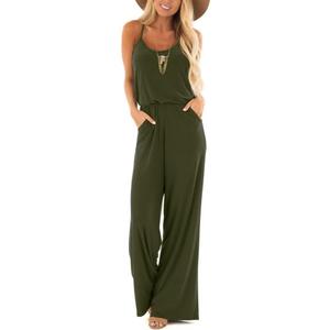 Lacozy Womens Casual Loose Sleeveless Spaghetti Strap Wide Leg Pants Jumpsuit Rompers (Green, M)