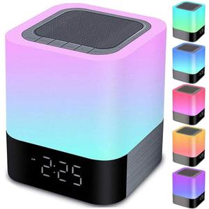 Night Lights Bluetooth Speaker, Alarm Clock Bluetooth Speakers Touch Sensor Bedside Lamp Dimmable Multi-Color Changing Bedside Lamp, MP3 Player, Wireless with Lights