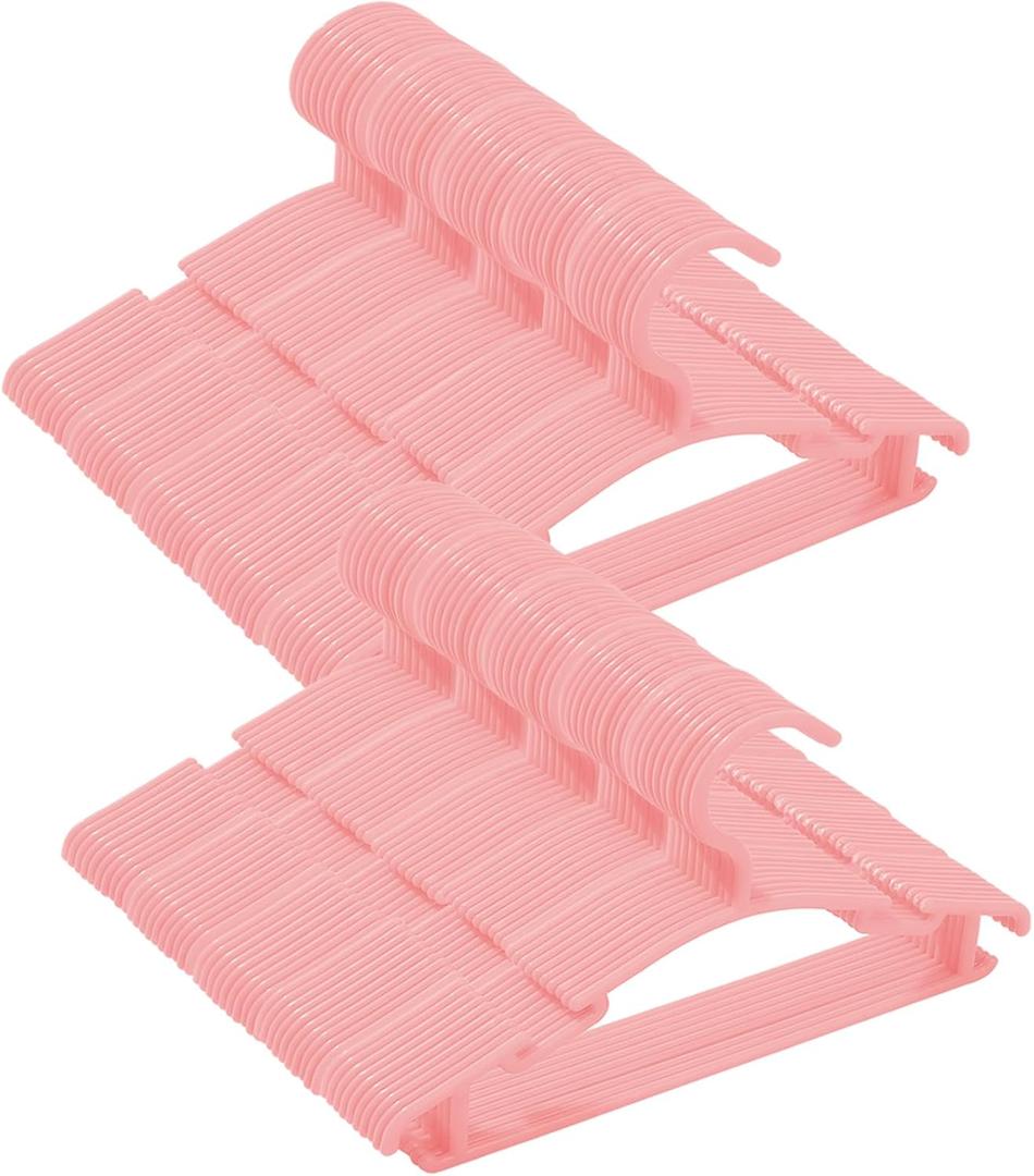 100 Pack Pink Baby Nursery Closet Hangers, Non-Slip Laundry Infant Pant Hanger for Newborn Clothes Gift, Ultra-Thin Child Coat Hanger for Girl Boy Toddler Kids