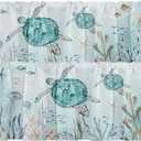 Emvency 2 Pack Valances Window Treatments, Summer Ocean Turtle Sea Teal Starfis Blackout Drapes Adjustable Curtain for Windows Living Room Kitchen Over Sink, 18x52 Inch Rod Pocket Valances