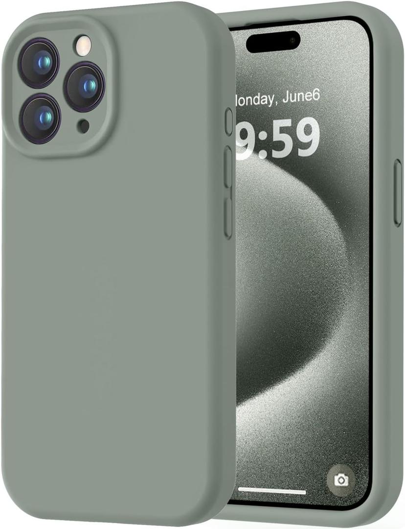 LOVE 3000 Designed for iPhone 15 Pro Case, Premium Silicone with [Soft Anti-Scratch Microfiber Lining] Shockproof Protective Phone Case for Men Women Girls 6.1", Calke Green