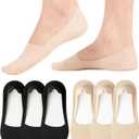 No Show Socks Women's Nylon Non Slip Low Cut Invisible Liner Footies Thin Silk Socks for Flats Loafers Lightweight 6 Pairs (5-8, 6 Pairs (3 Nude+3 Black))