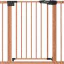 Mom's Choice Award Winner, Babelio 26-40" Metal Baby Gate with Wood Pattern, PressGuard C5 Easy Install Pressure Mounted Dog Gate for Stairs and Doorways, with Wall Protectors and Extension Kits