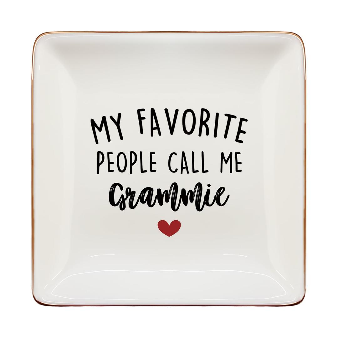 SONMYSULIL Grammie Gifts Jewelry Dish Tray, Grammie Mother's Day Birthday Gifts Ceramic Jewelry Tray for Rings Earring Bracelet Necklace, Grandma Grandmother Gift from Grandkids Trinket Dish for Women