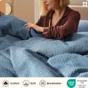 Bedsure Cotton Duvet Cover King - 100% Cotton Waffle Weave Grey Blue Duvet Cover King Size, PureWoven Breathable Bedding Set for All Season, 3 Pieces, 104"x90"