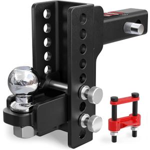 TYT Adjustable Trailer Hitch for 2" Receiver, 6" Drop/Rise, 2" Tow Ball, 7,500 lbs GTW / 750 lbs TW, Includes Two Pins and One Anti-Theft Pin Lock