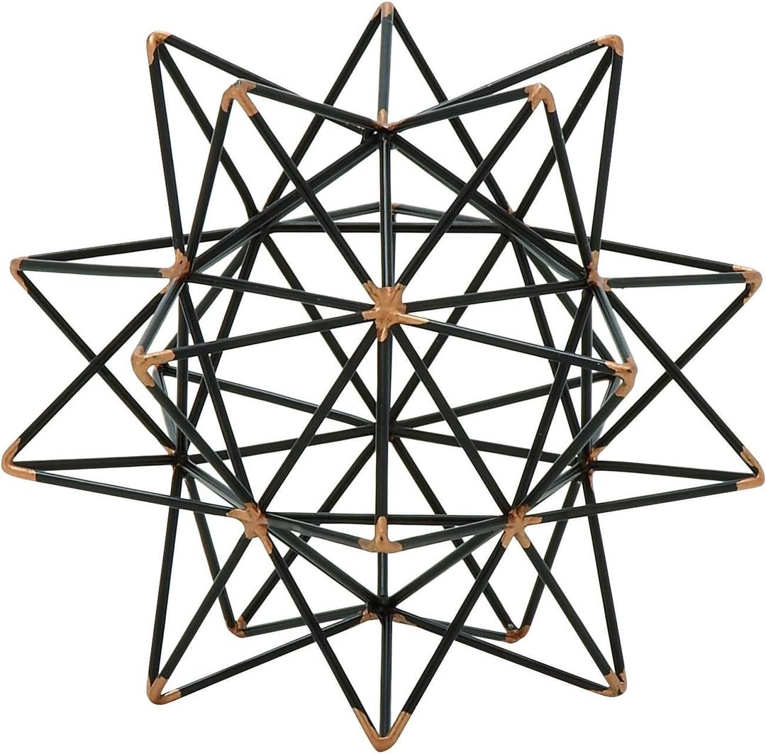 Deco 79 Metal Geometric Decorative Sculpture Home Decor Statue with Gold Accents, Accent Figurine 7" x 7" x 7", Black