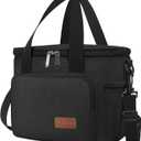 Femuar Reusable Lunch Box for Men/Women - Insulated Lunch Bag Leakproof Lunchbox for Work Office Picnic Beach - Freezable Lunch Cooler Bag with Adjustable Shoulder Strap - Black (Medium Size)