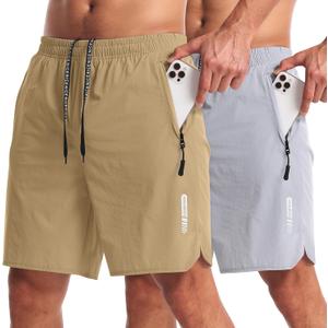 CANGHPGIN 2 Pack Mens Workout Athletic Shorts 7 inch Inseam Quick Dry Hiking Shorts Men Lightweight Sports Gym Shorts Running (Large, Lgrey/Khaki)