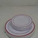 Patelai Set of 50 Plastic Plates with Rim 10.25", 7.5" Disposable Dinnerware Set for 25 Guests Heavy Duty Disposable Dinner Plates for Party Wedding Graduation Christmas(Red Rim)