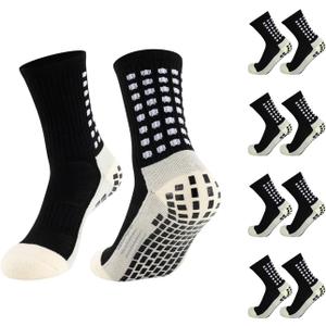 Aimery 4 Pairs Mens Grip Soccer Socks Non Slip Grippy Women Socks for Football Basketball Sports (Black)