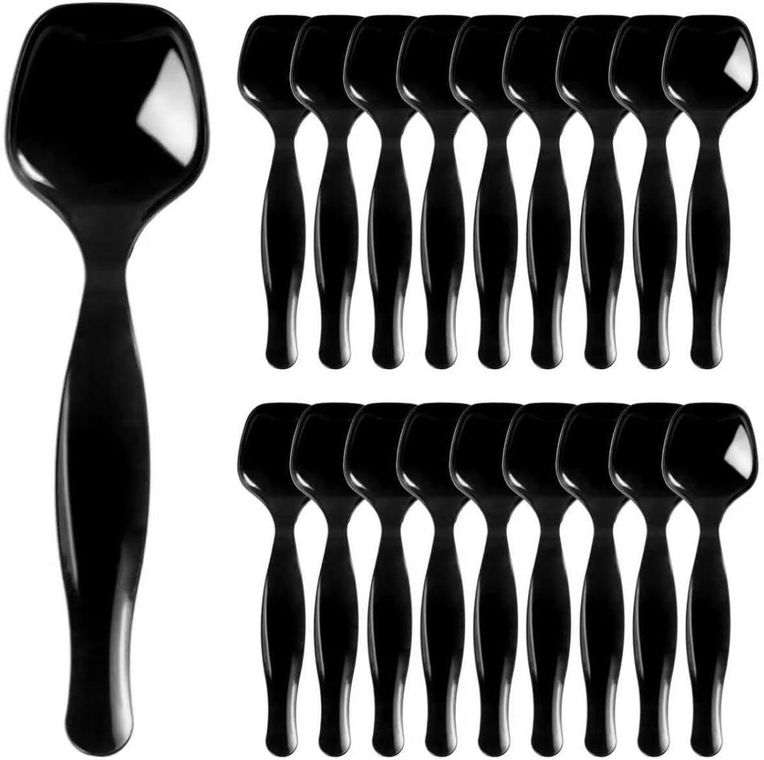 18 Count Disposable Black Plastic Serving Spoons for Buffet, Large Serving Spoons Heavy Duty Disposable Serving Utensils for Catering Wedding Holiday Party Events (Black, 18pcs spoons)