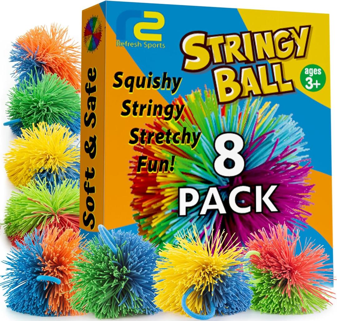 Stringy Balls 8 Pack & Sensory Toys for Kids: Stress Balls for Kids - Birthday Party Favors Gifts for Boys & Girls 4 5 6 7 8 9 10 Year Old Gift Ideas - Monkey Ball Party Pack Fidget Toy