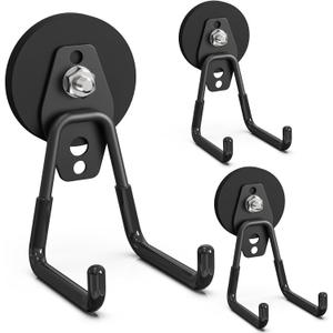 Heavy Duty Storage Magnetic Utility Hooks Large Garage Magnet Hooks with Anti-Slip Coating for Metal Cabinet,Pegboard,Garage Shelve,Garden Tools (3PCS 2.59'' Black)