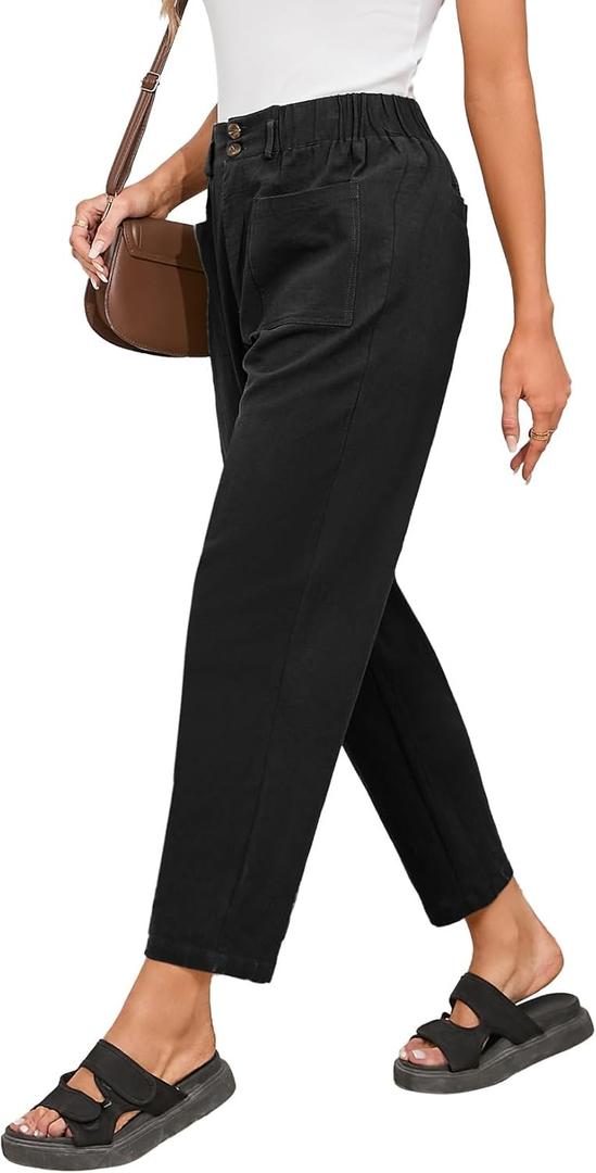Dokotoo Linen Pants Women Casual Summer Capri Pants for Women School Outfits for Teachers Casual Wide Leg Harem Trouser Cotton Lightweight Stretchy Summer Slacks 2026 Early Fall Fashion, Black, S