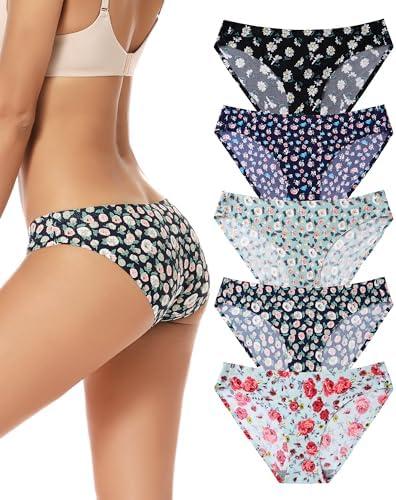 voenxe Women Bikini Underwear,Seamless Breathable Ladies Panties,No Show Comfortable Briefs Undies,Invisible Hipster,5-Pack, Small