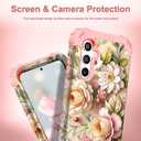 TEECOVER for Samsung Galaxy S25 Case, Heavy-Duty Shockproof Full Protection Hard Plastic Bumper + Soft Silicone Rubber Protective Case for Galaxy S25 6.2-Inch, Rose Gold Flowers