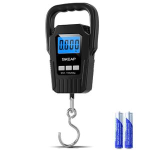 Digital Fish Scale Hanging Scale Fishing Scale, SKEAP 110lb/50kg Luggage Scale, Fish Weighing Scale, Upgrade Large Handle & Backlit LCD Display, Black, Fishing Gifts for Men, Black