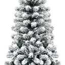  4.5Ft Snow Flocked Artificial Pencil Christmas Tree, Unlit Hinged Pine Tree w/ 242 Branch Tips, Artificial Xmas Tree for Home, Office, Party Decoration