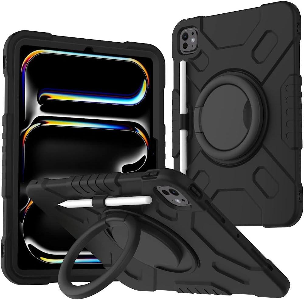 Callyue Case for iPad Pro 11 Inch (M4) 2024 5th Gen (Model: A2836/A2837/A3006), 2-in-1 Duty Shockproof Protective Case with Built-in O Kickstand for Kids, Black