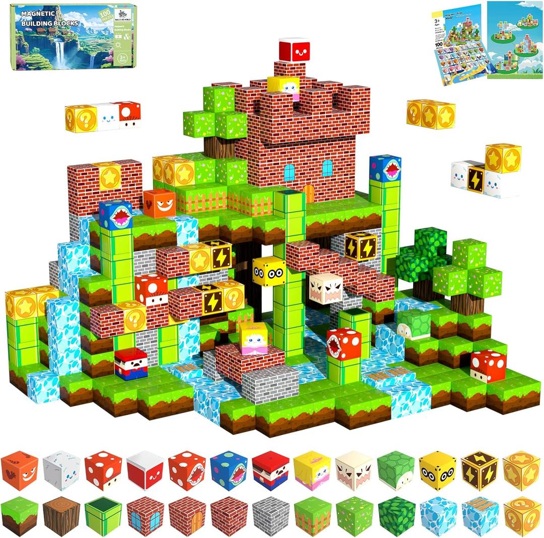 100PCS 1.0 inch Magnetic Blocks, Magnetic Tiles Building Blocks, Magnet Cubes Toddler Kids Toys, Sensory STEM Toys for 3-5 4-6 5-7 6-8 Year Old Boys Girls Christmas Birthday Gift