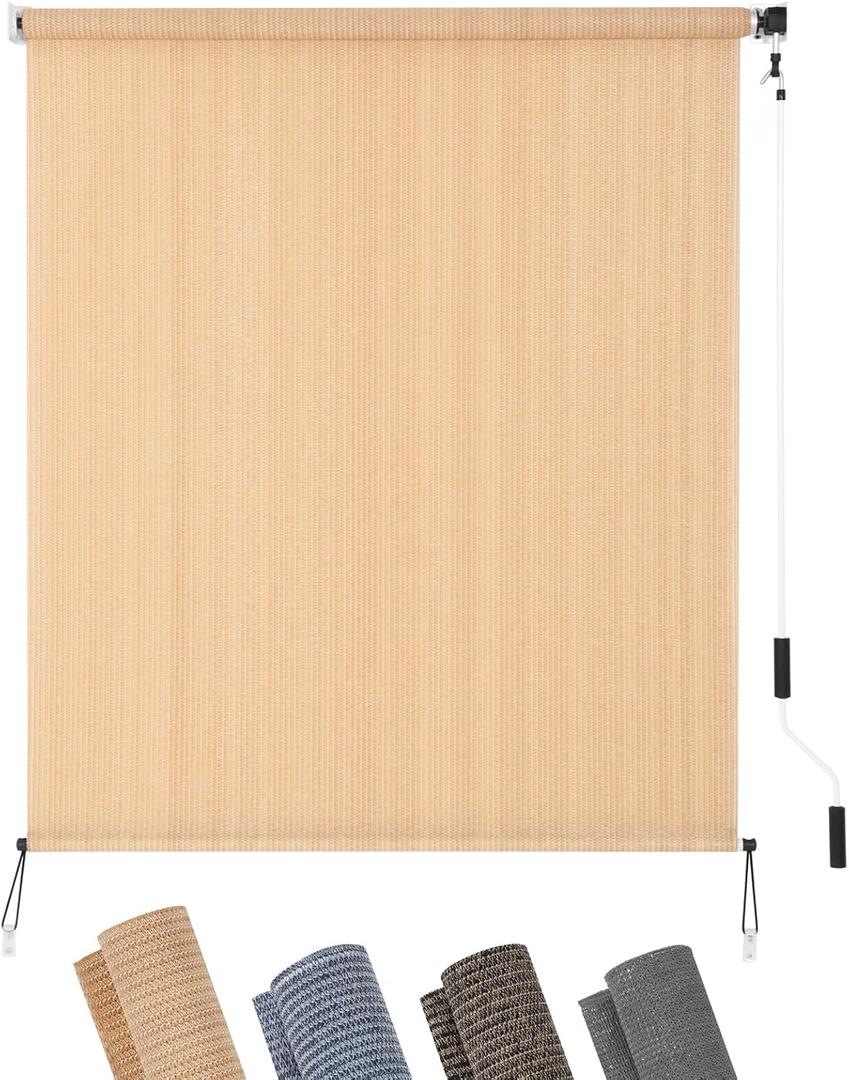 KELIXU Patio Shades Roll Up Outdoor Blind, 60" W x 96" H Cordless Sun Shade Privacy Screen with 90% UV Protection Exterior Roller Shade Cloth for Porch Pergola Backyard Windows Balcony, Walnut