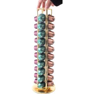 SEVENLINE Coffee Pod Holder Stand Compatible With Nespresso Original Pods Carousel Storage Rack Capsules Organizer For 40 Capsules (Gold)