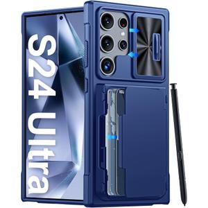 Vizvera for Samsung Galaxy S24 Ultra Case Wallet,RFID Cards Holder & Camera Cover & Kickstand for Women Men, Full Body Rugged Shockproof Silicone Case for S24 Ultra 6.8" 2024 Only(Blue)