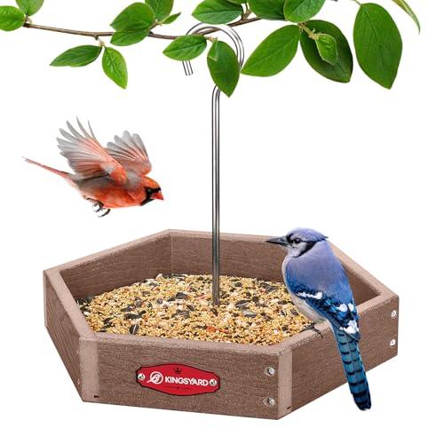 Kingsyard Heavy Duty Hanging Platform Bird Feeder Weatherproof, Recycled Plastic Tray with Metal Mesh Screen, Easy Clean Outdoor Feeder for Cardinals Bluebirds Wild Birds, Brown