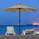 Yaheetech 9FT Solar Patio Umbrella w/Push Button Tilt & Crank, Tan
