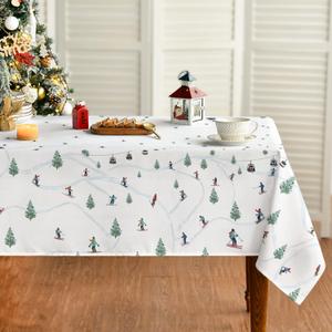Horaldaily Christmas Tablecloth 
60×84
 Inch Rectangular, Cable Car Ski Tree Washable Table Cover for Party Picnic Dinner Decor (White)